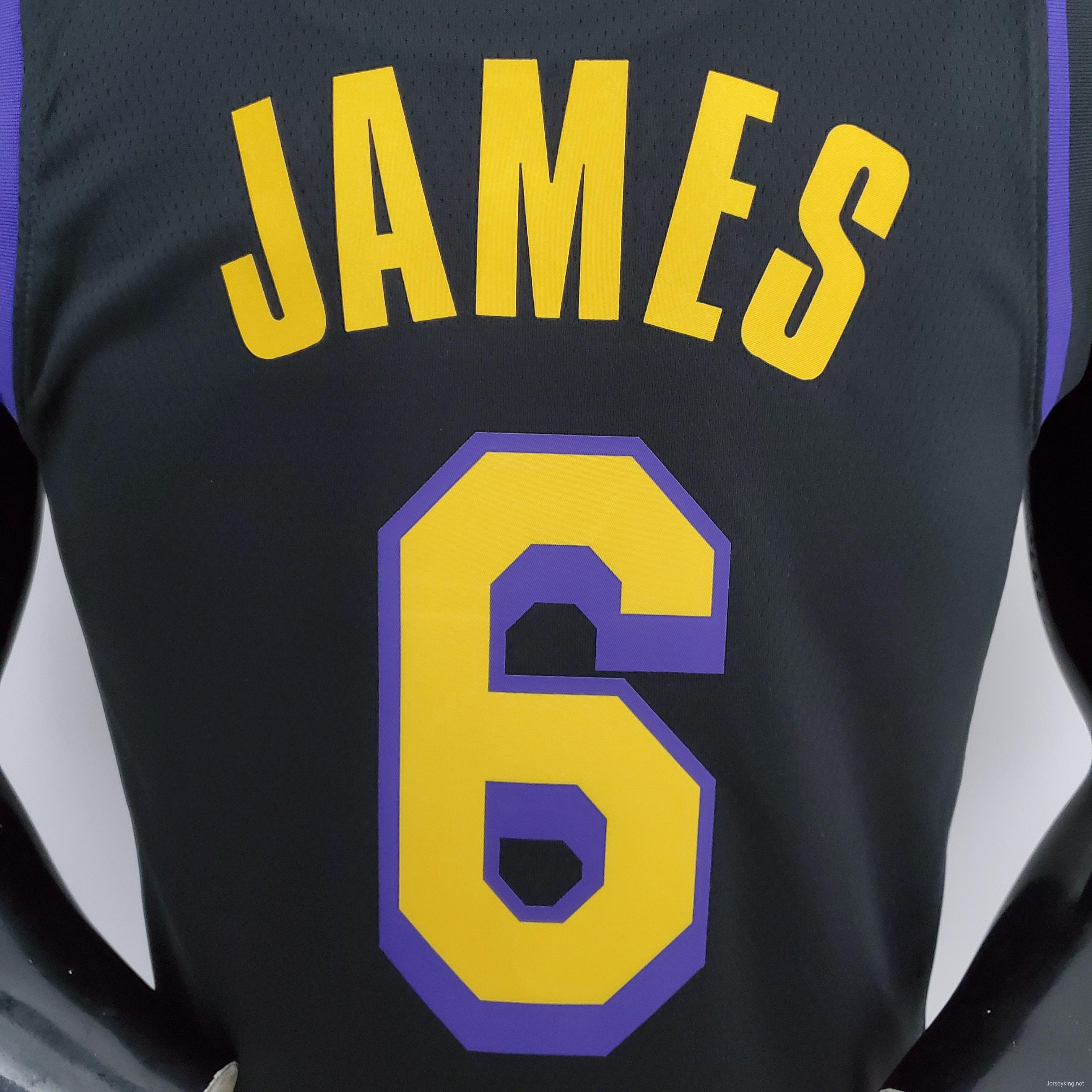 2021 JAMES#6 Los Angeles Lakers Black Latin Black NBA Jersey