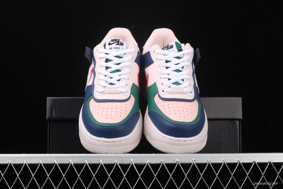 NIKE Air Force 1 ShAdidasow blue, pink and green light weight heightened low-top white board shoes CI0919-400