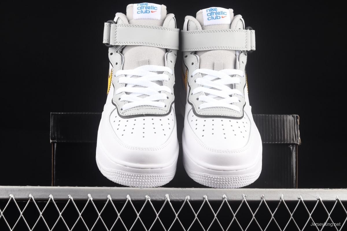 NIKE Air Force 1 Mid Athletic Club white and yellow medium-top casual board shoes DH7451-101