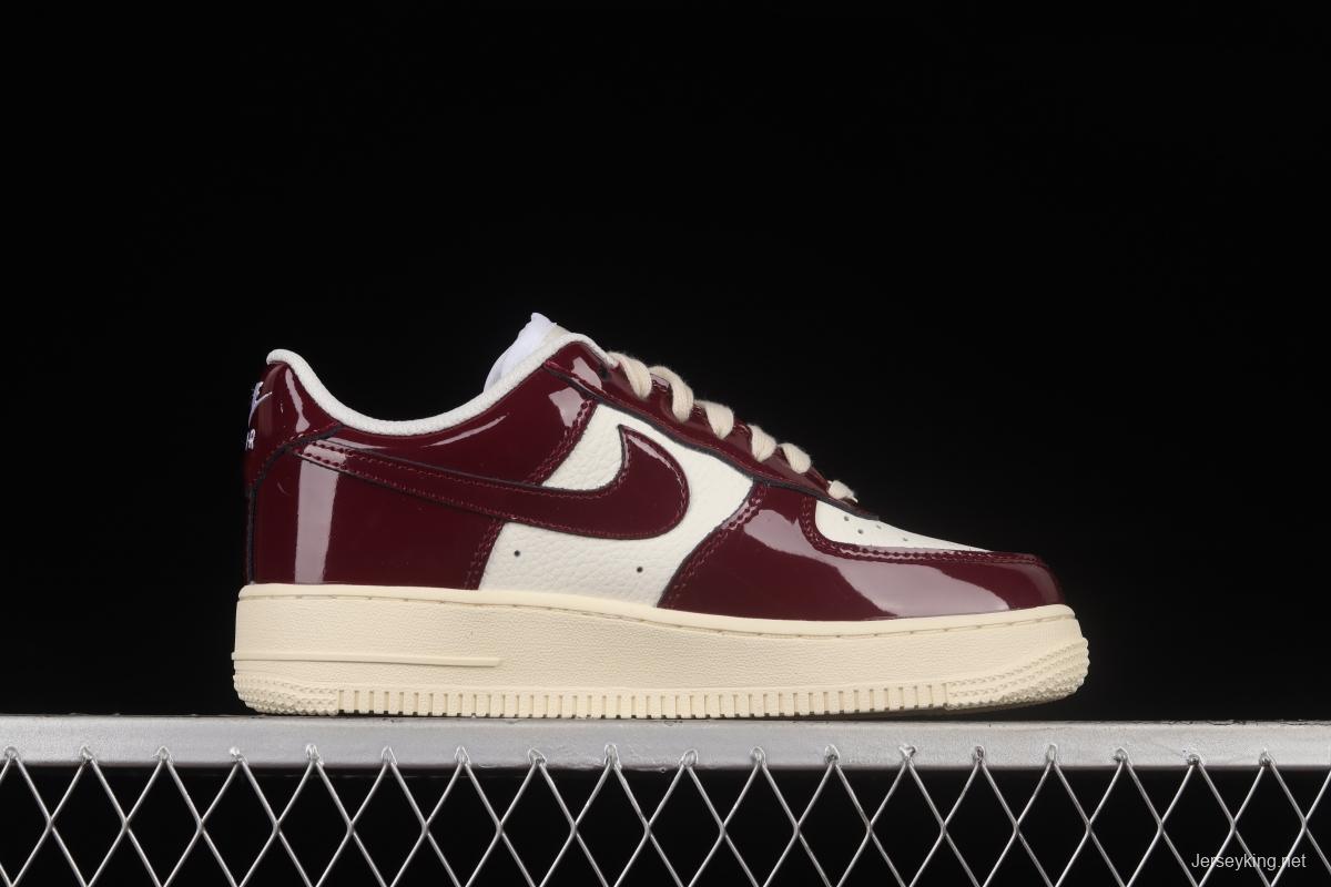 NIKE Air Force 1'07 Low white wine red patent leather low-top casual sneakers DQ8583-100