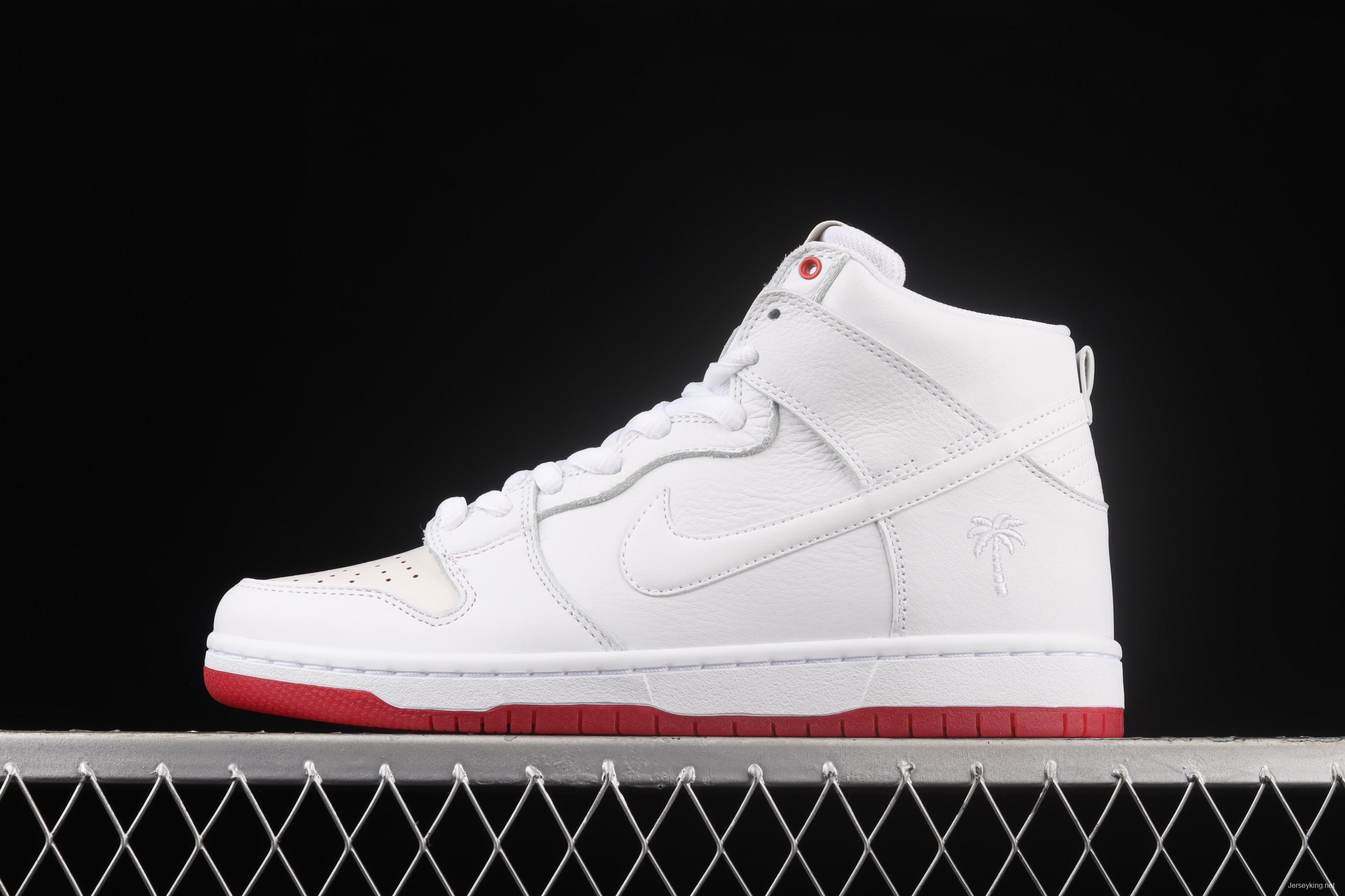 NIKE DUNK SB Zoom High Pro Qs white and red scraping, white coconut SB crushing rebounds, high upper shoes AH9613-116