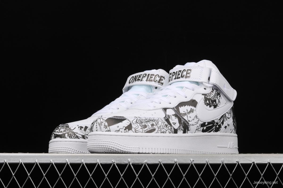 NIKE Air Force 1 High'07 Sea Thief King cartoon black and white cartoon high top board shoes AQ8020-100