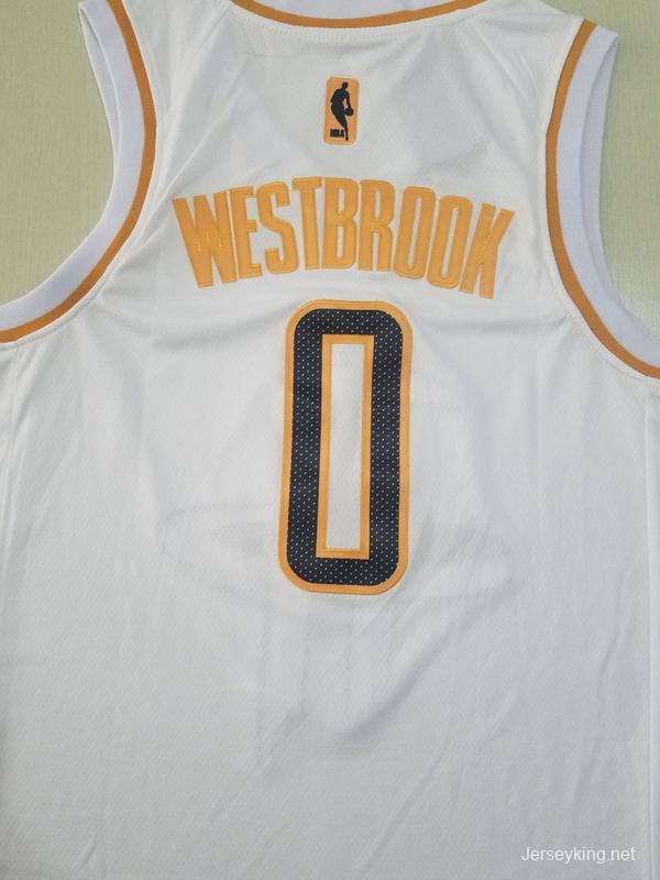 Russell Westbrook 0 White Golden Edition Jersey