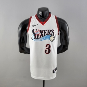 Retro Philadelphia 76ers Iverson #3 Big Meteor White NBA Jersey 