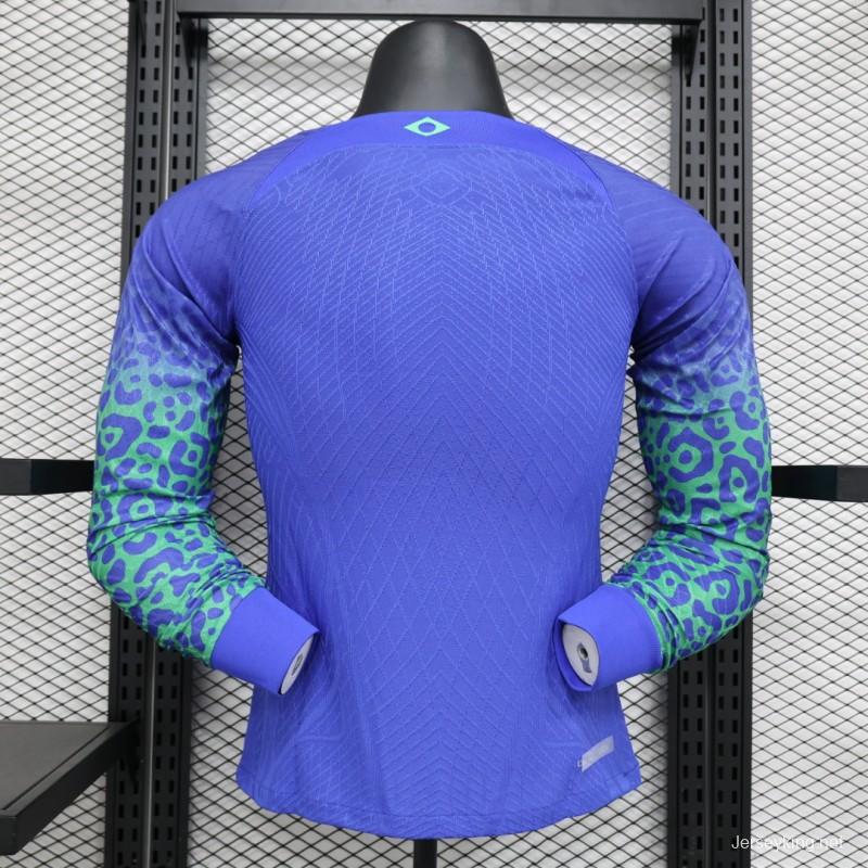 Player Version 2022 Brazil Away Blue Long Sleeve Jersey