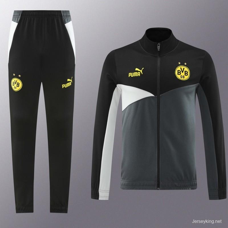 24/25 Borussia Dortmund Grey/Black Full Zipper Jacket +Long Pants