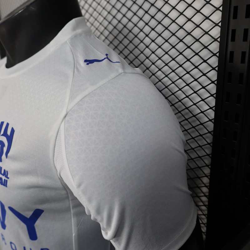 Player Version 25/26 Al-Hilal Away White with Blue Details and SAVVY Games Group Sponsor Jersey