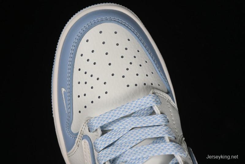 Nike Travis Scott x Fragment Design x Air Jordan 1 Low OG SP AJ1 Supreme Collaboration - White Blue Lettering Low Top Casual Sneakers - XY2688-116