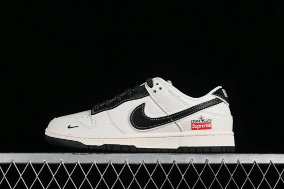 Nike Supreme x SB Dunk Low Stone Island Collaboration - Beige Black Starry Sky Anniversary Custom Low-Top Casual Skate Shoes - BB9866-003