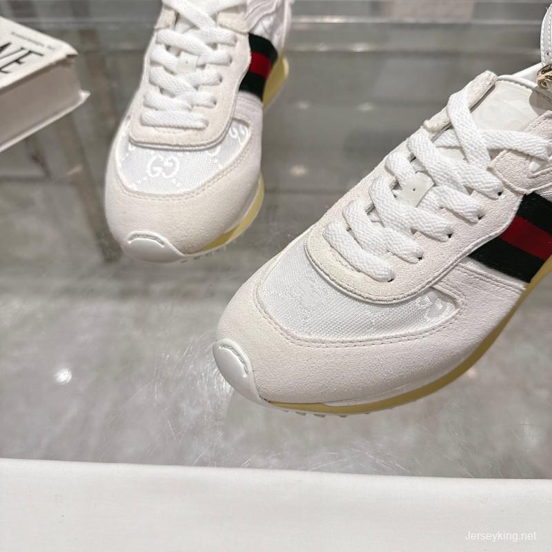 2025 Unisex Gucci White Black Red Fabric Sneakers Detachable Adjustable Ankle Strap LY00340