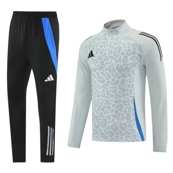 2025 Adidas Light Grey & Black with Leopard Print Pattern Half Zipper Jacket +Long Pants