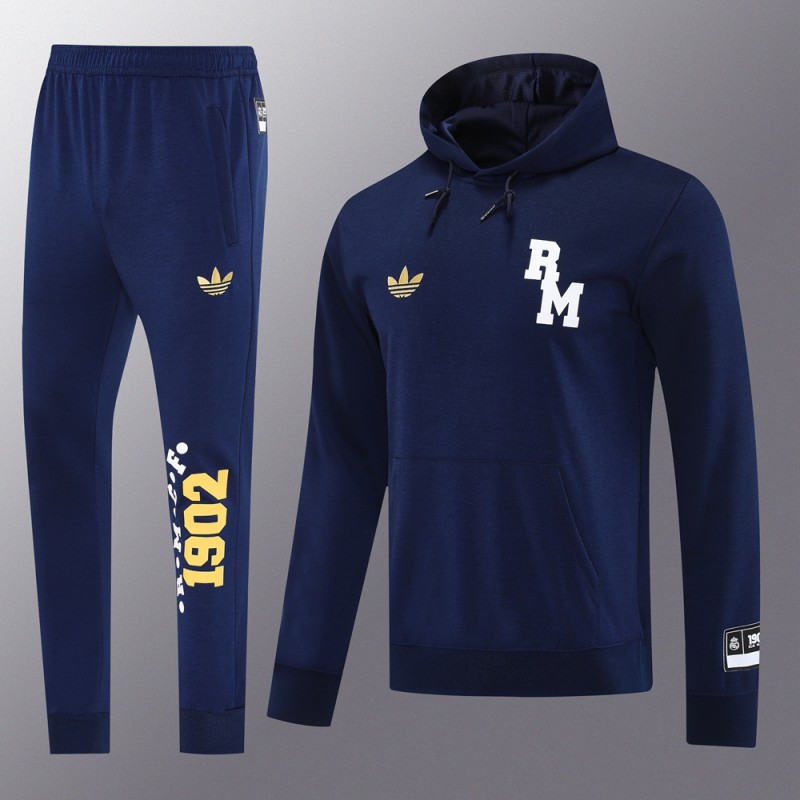 25/26 Real Madrid Navy Hoodie Full Zipper Jacket + Long Pants