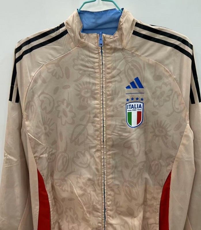 2025 Italy Light Blue/Beige with Floral Pattern Reversible Windbreaker