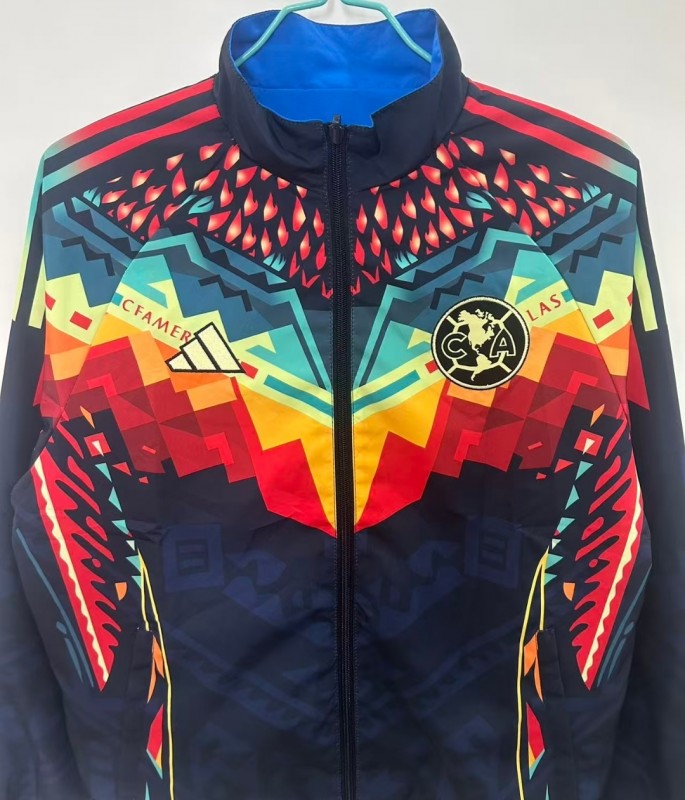 25/26 Club America Navy Blue with Aztec-Inspired Geometric Pattern Windbreaker