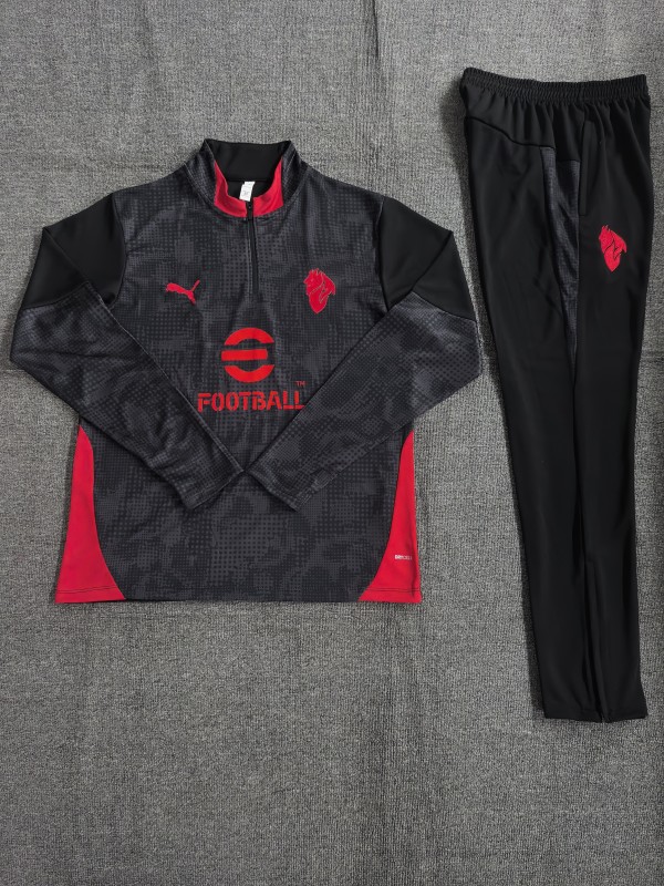25/26 Kids AC Milan Black Camouflage Half Zipper Jacket+Long Pants
