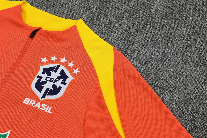 Player Version 25/26 Brazil Orange Half Zipper Jacket+Long Pants
