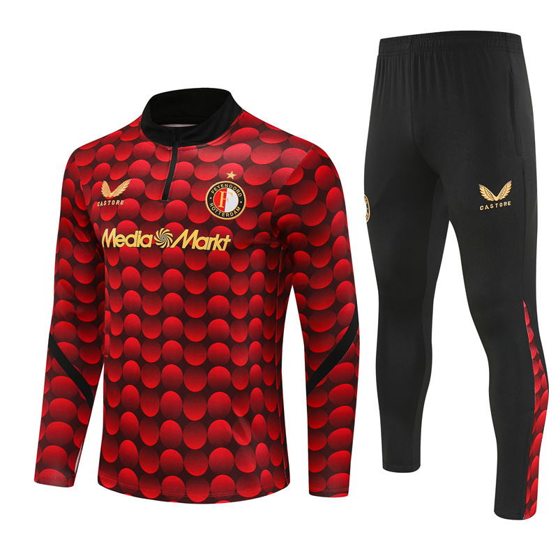 25/26 Feyenoord Red Black Camouflage Half Zipper Jacket+Long Pants