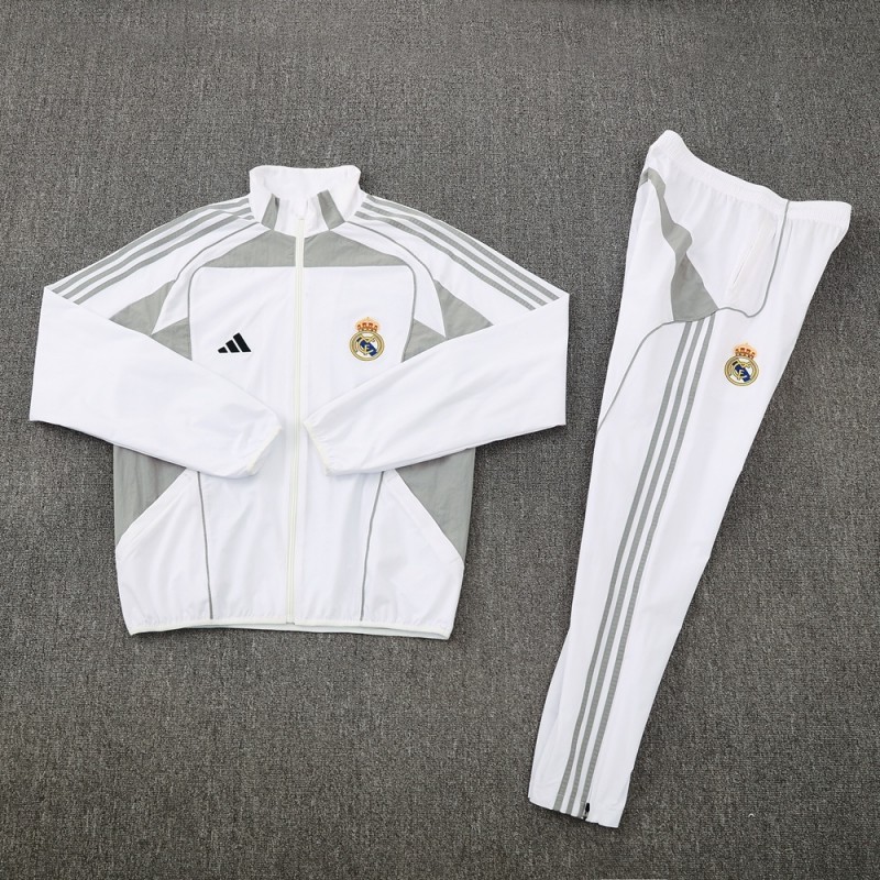 25/26 Real Madrid White Half Zipper Jacket+Long Pants S-3XL