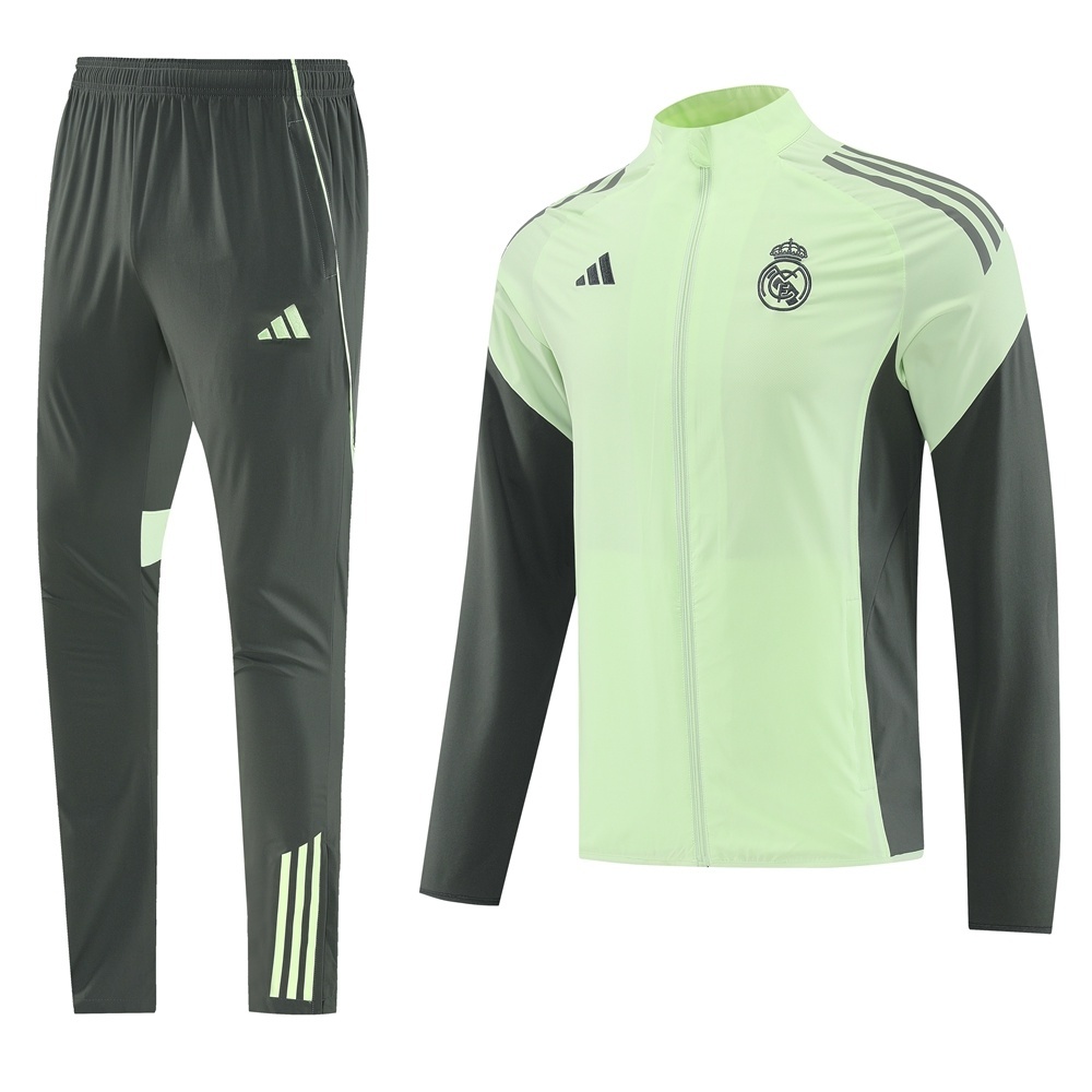 25/26 Real Madrid Light Green Half Zipper Jacket+Long Pants S-3XL
