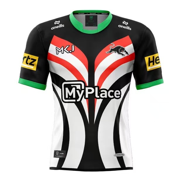 25/26 South Sydney Rabbitohs White with Red, Green and Black Abstract Stripes Jersey