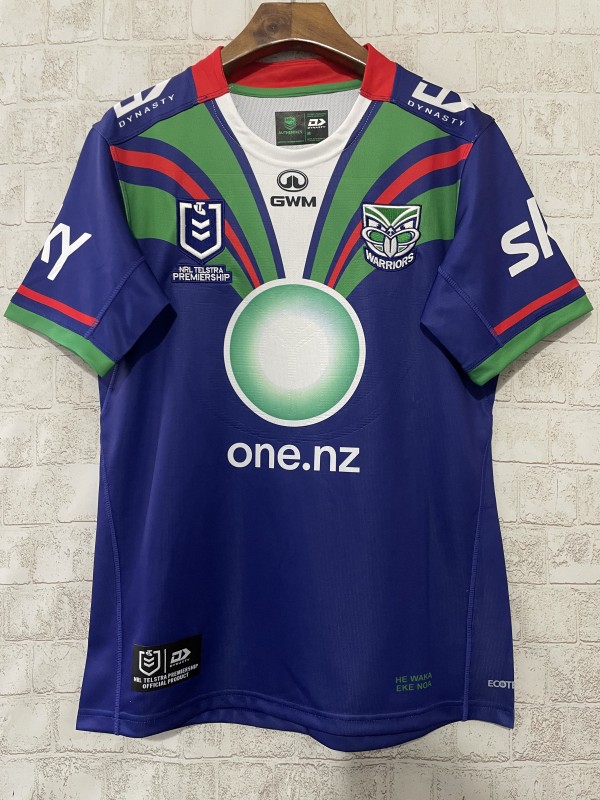25/26 New Zealand Warriors Navy Blue with Green and Red Diagonal Stripes and Circular Gradient Heritage Jersey