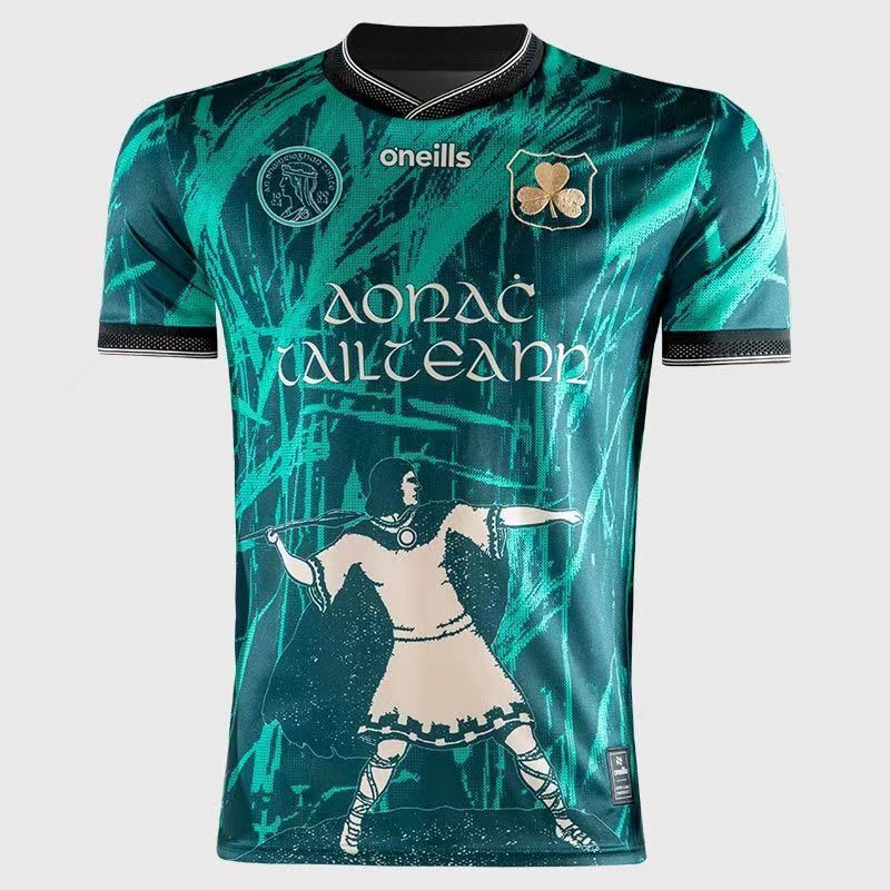 25/26 Tipperary GAA Teal with Warrior Silhouette and Abstract Brushstroke Pattern Jersey