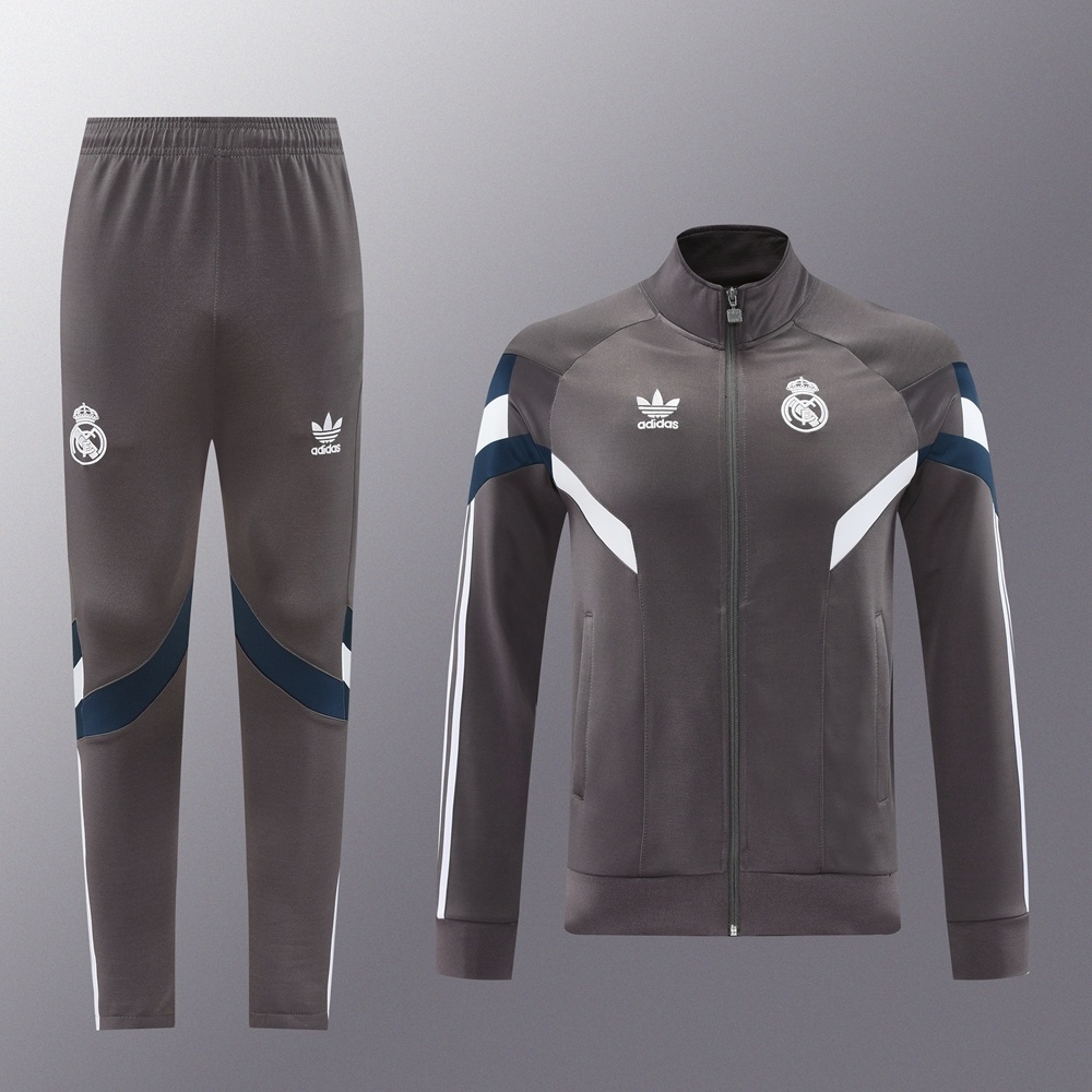25/26 Real Madrid Light Grey Full Zipper Jacket+Long Pants