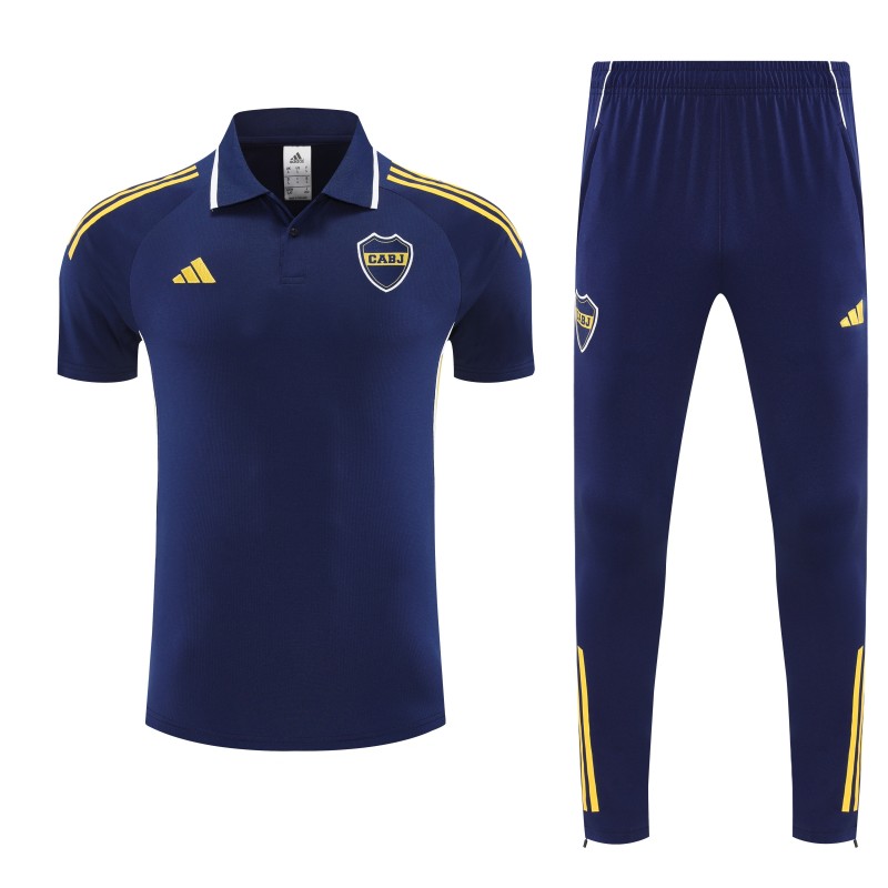 26/27  Boca Juniors Navy Blue Polo Training Shirt + Long Pants Tracksuit