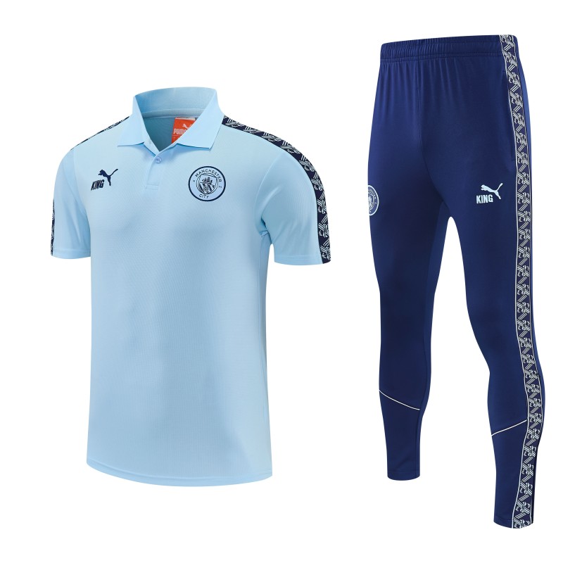 26/27 Manchester City Light Blue Polo Training Shirt + Long Pants Tracksuit