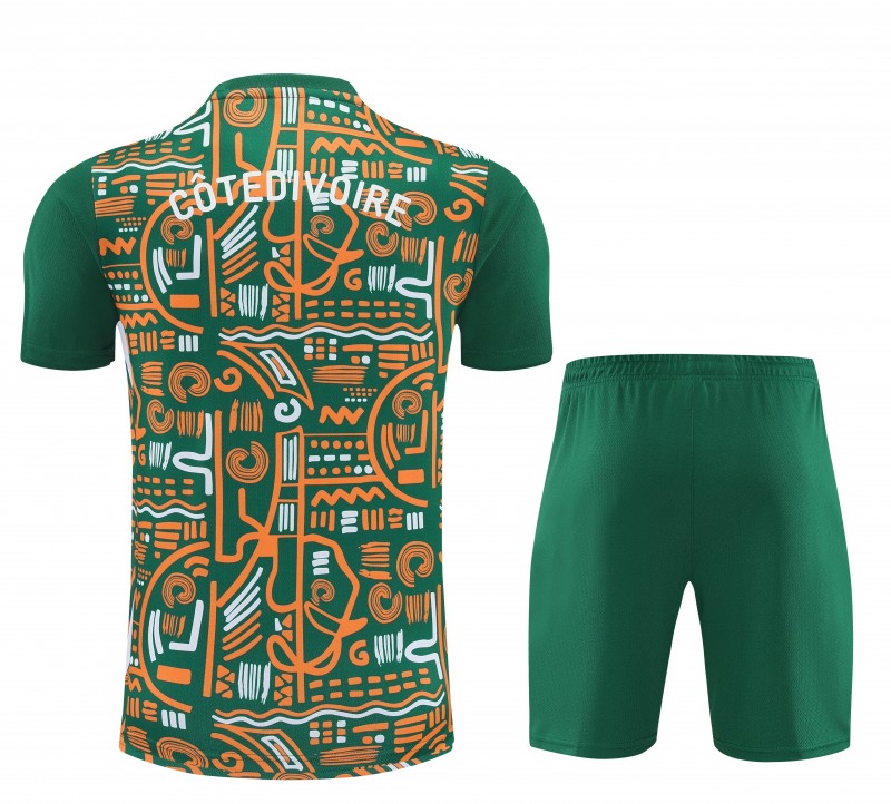25/26 Côte d'Ivoire Green Tribal Print Short Sleeve Training Suit + Shorts