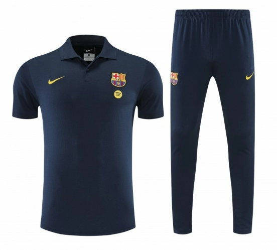 26/27  Barcelona Navy Blue Polo Training Shirt + Long Pants Tracksuit