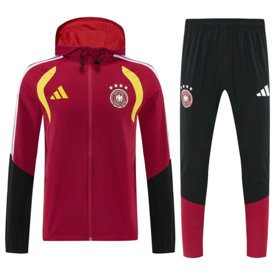 26/27 Germany Red Full Zipper Jacket Tracksuit + Long Pants