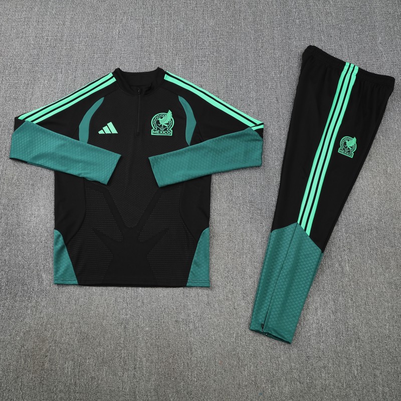 26/27  Mexico Black Half Zipper Jacket Tracksuit + Long Pants