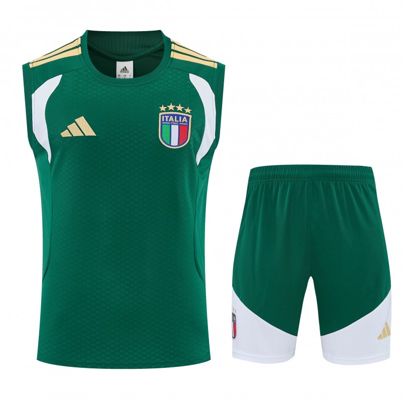 26/27 Italy Green Sleeveless Training Vest +Soccer Shorts