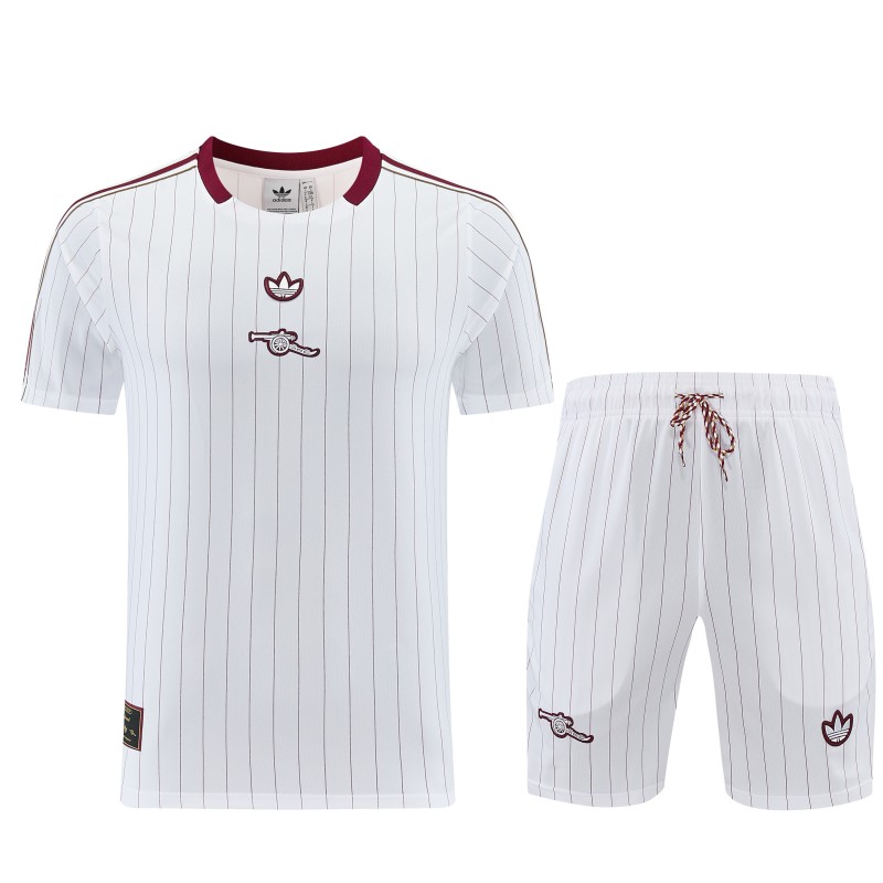 26/27 Arsenal  White Pinstripe Short Sleeve+Soccer Shorts