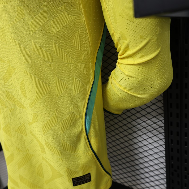 Player Version 2026 Brazil  Yellow with Geometric Pattern Home Long Sleeve Jersey