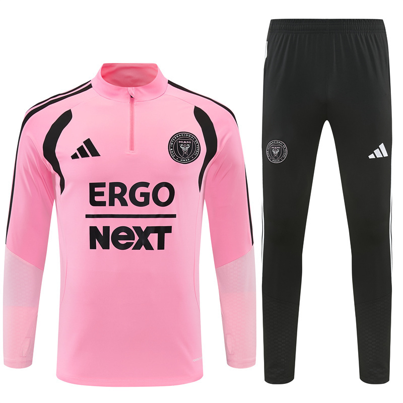 2026 Inter Miami CF Pink  Half Zipper Jacket Tracksuit + Black Long Pants
