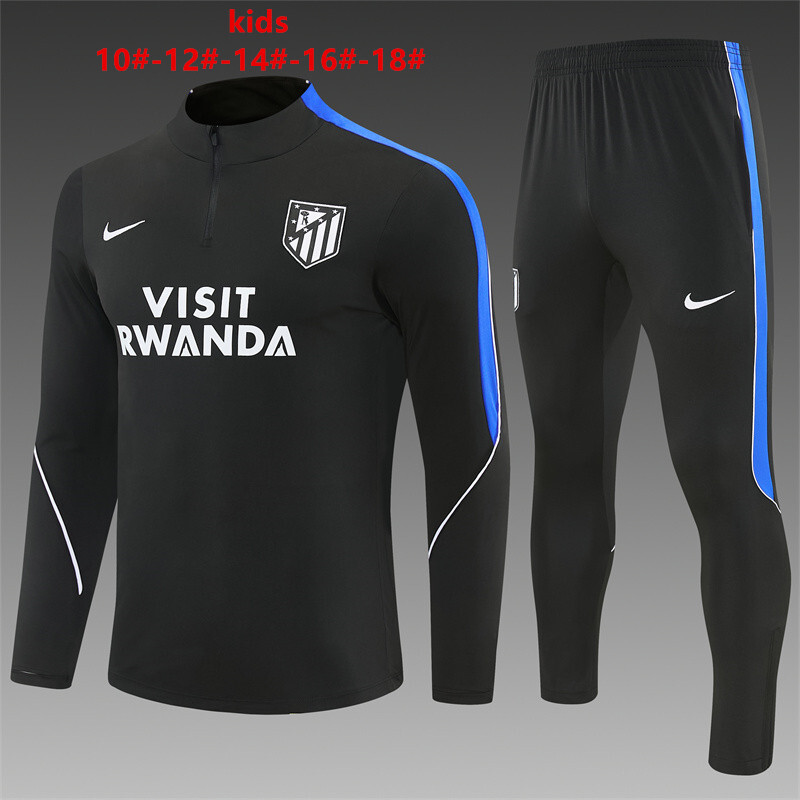 2026 Kids Atletico Madrid Black Half Zipper Jacket Tracksuit + Long Pants