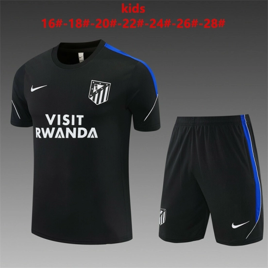 2026 Kids  Atletico Madrid Black Short Sleeve+Soccer Shorts