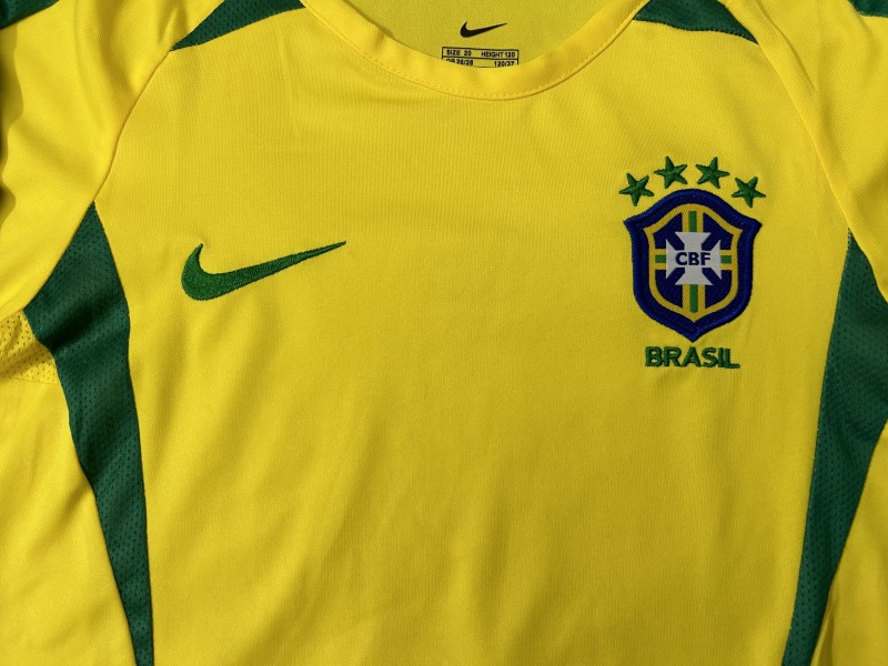 Retro Kids 2002 Brazil Home Long Sleeve Jersey