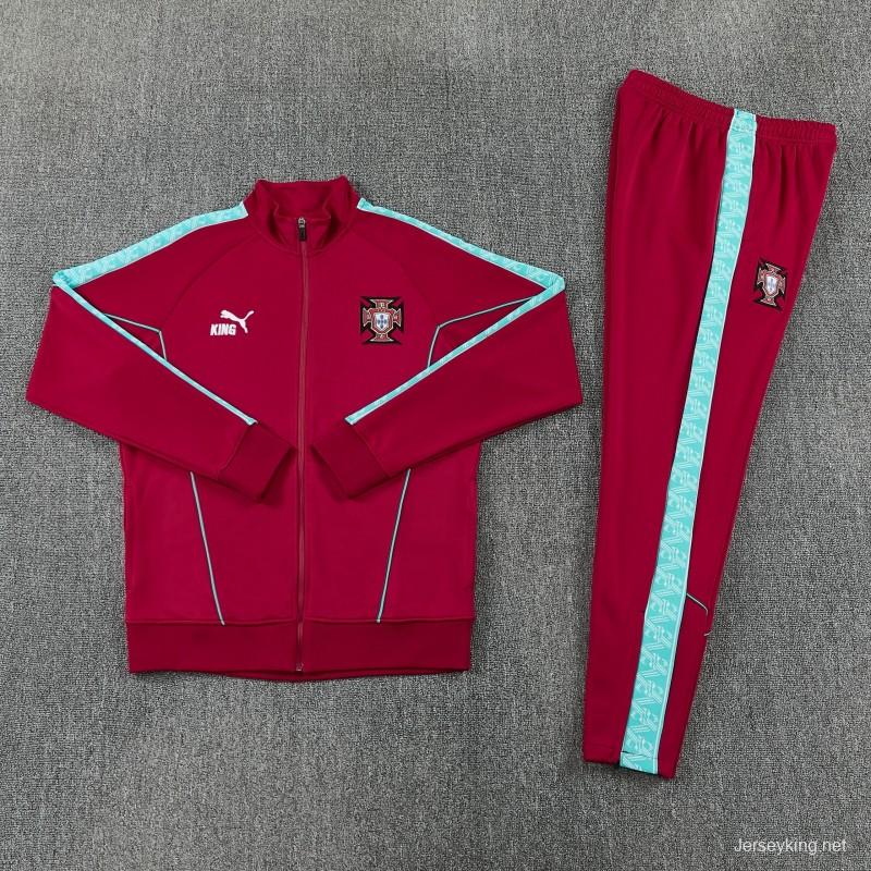 26/27 Portugal  Red Full Zipper Jacket Tracksuit + Long Pants