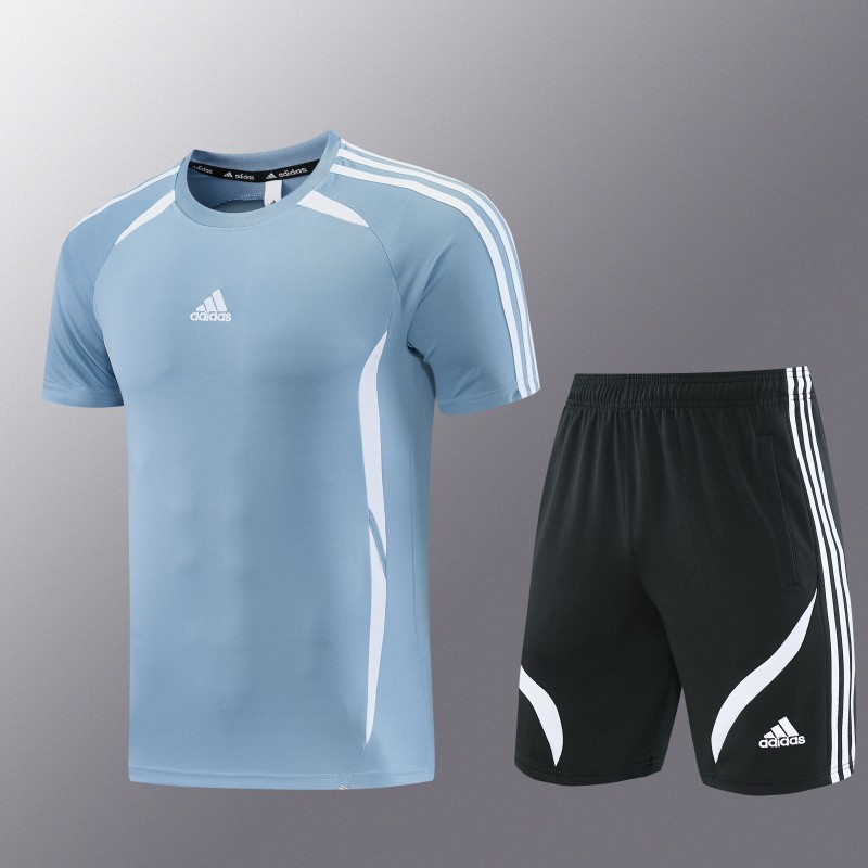 26/27 Adidas 16 Blue Grey Short Sleeve+Soccer Shorts