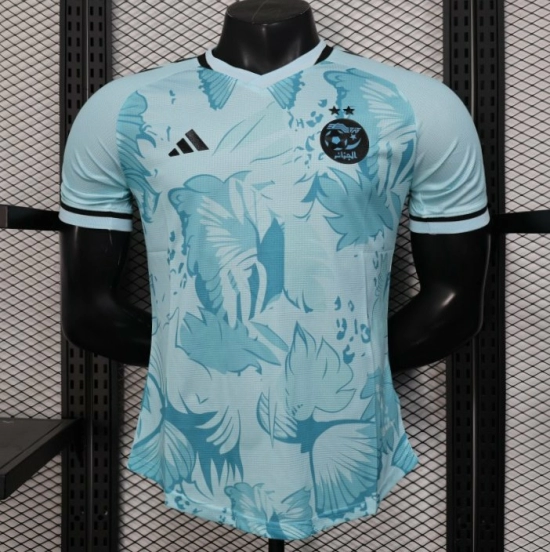 Player Version 2025 Algeria Light Blue with Tropical Leaves Pattern Jersey
