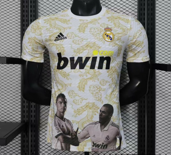 Player Version 25/26 Real Madrid White with Golden Dragon Pattern Jersey