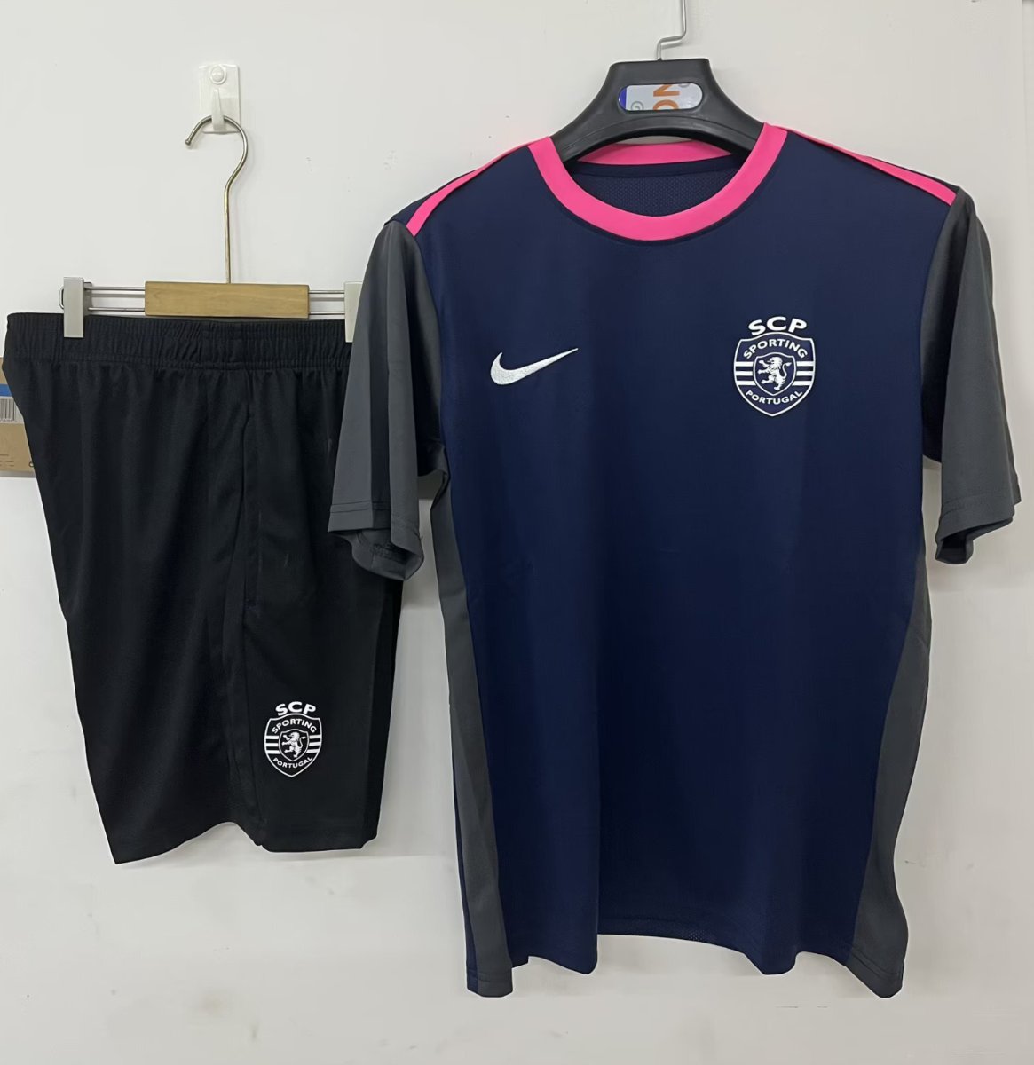 25/26 Sporting Lisbon Pre-match Training Jersey Navy Pink+Shorts