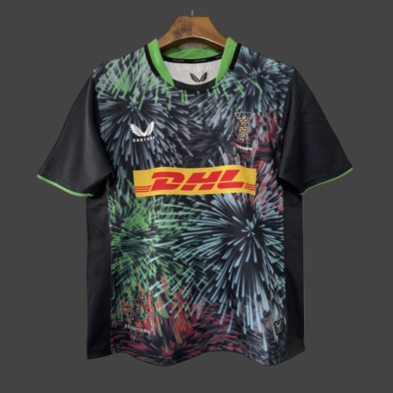 25/26 Harlequins Black with Multicolor Fireworks Pattern Third Jersey