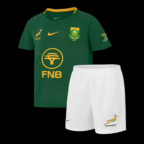 2026 Kids South Africa Home Springboks Green with Gold Trim Rugby Jersey