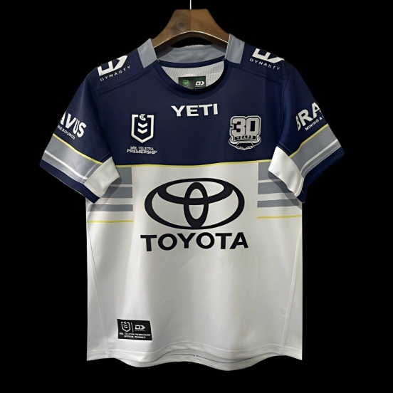 25/26 North Queensland Cowboys White and Navy with Grey Stripes Jersey