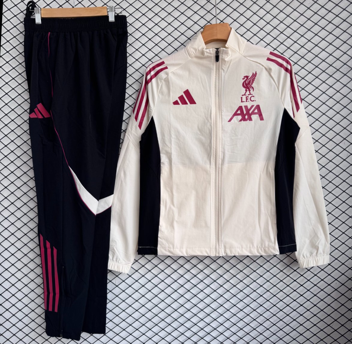 25/26 Liverpool Cream/Red Full Zipper Windbreaker + Long Pants