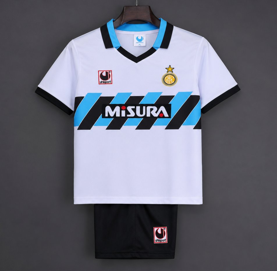 Retro 90/91 Kids Inter Milan White & Blue Away  Jersey